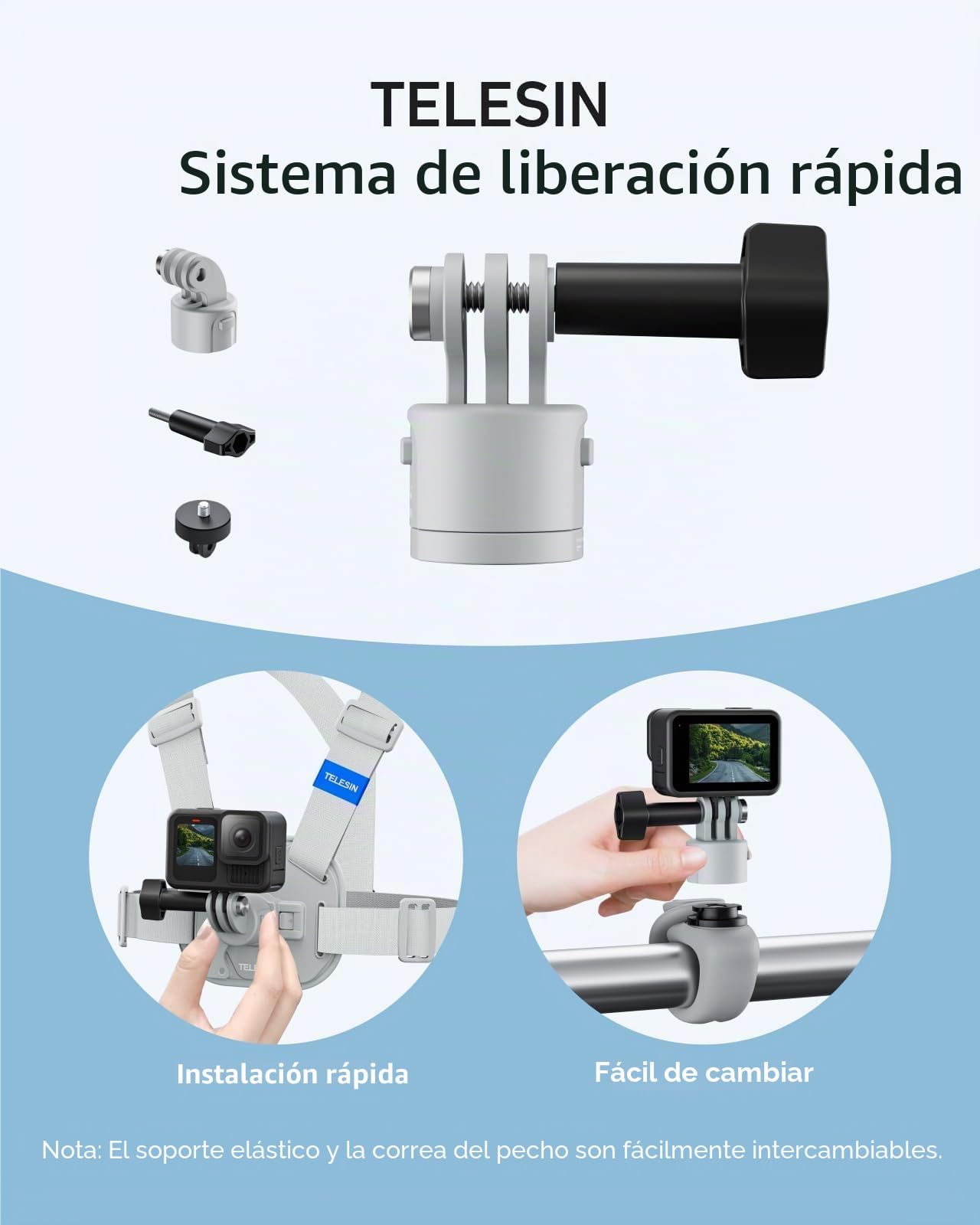 TELESIN Correa de pecho con liberación rápida y almohadilla de aire, compatible con GoPro Hero 13, 12, 11, 10, 9, 8, AKASO, Insta360, DJI Osmo Action 5 Pro, 4, 3 cámaras, comodidad y estabilidad