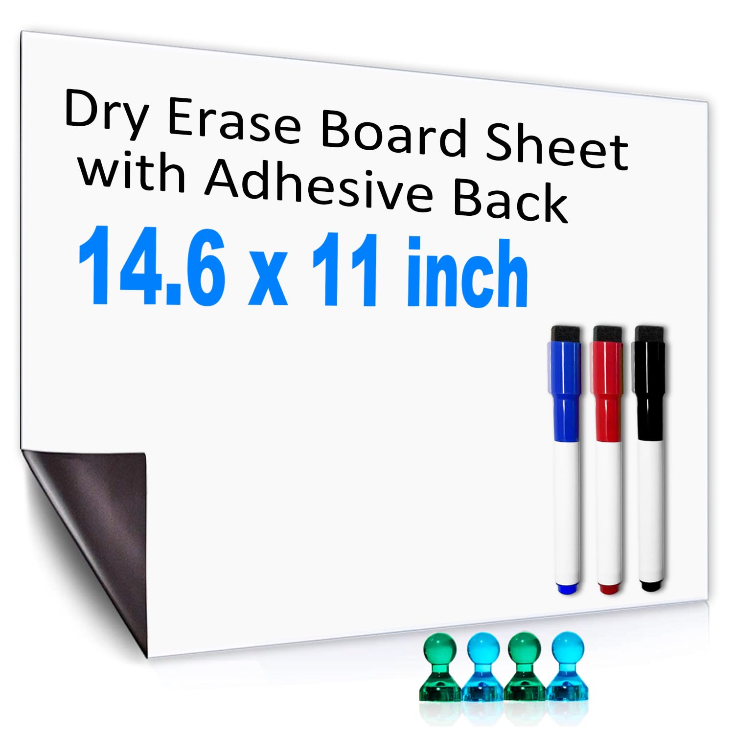 Dry Erase White Board Sheet with Adhesive Back,14.6"x11" Self-Adhesive Whiteboard Dry Erase Board for Wall,Glass,Cuttable Magnetic Wall Decal Wallpaper for Office,Home, Includes Markers and Magnets
