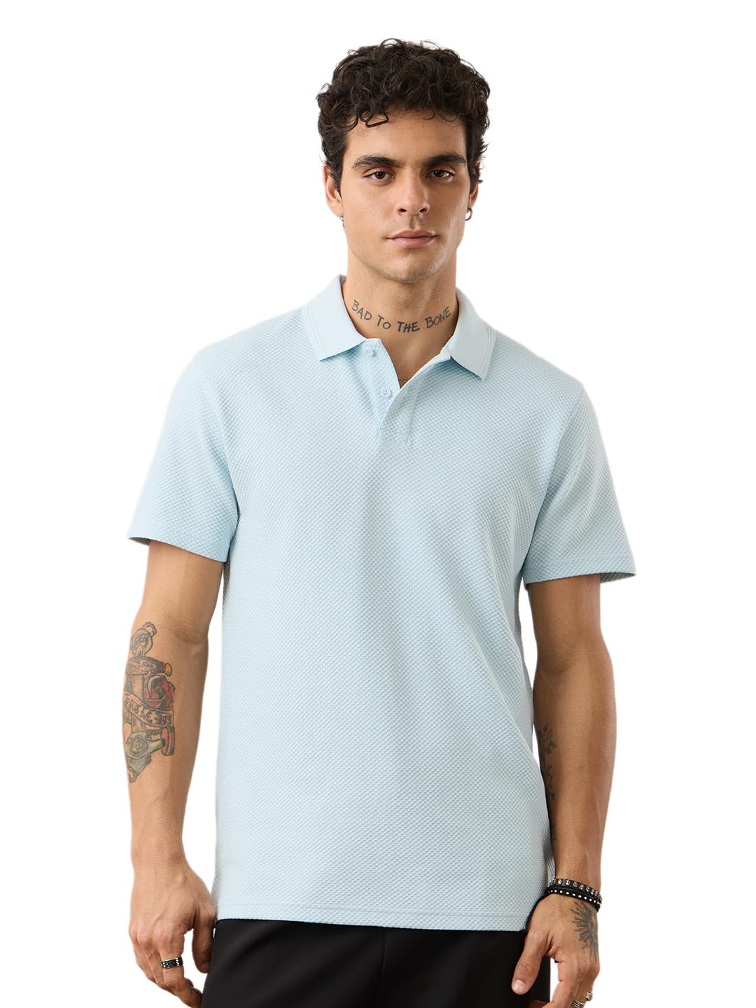 the souled store Popcorn Polo: Men and Boys Short Sleeve Collared Neck Solid Cotton Blend Regular Fit Stretchable Premium Textured Scuba Fabric Lightweight Breathable Polos-picture-37