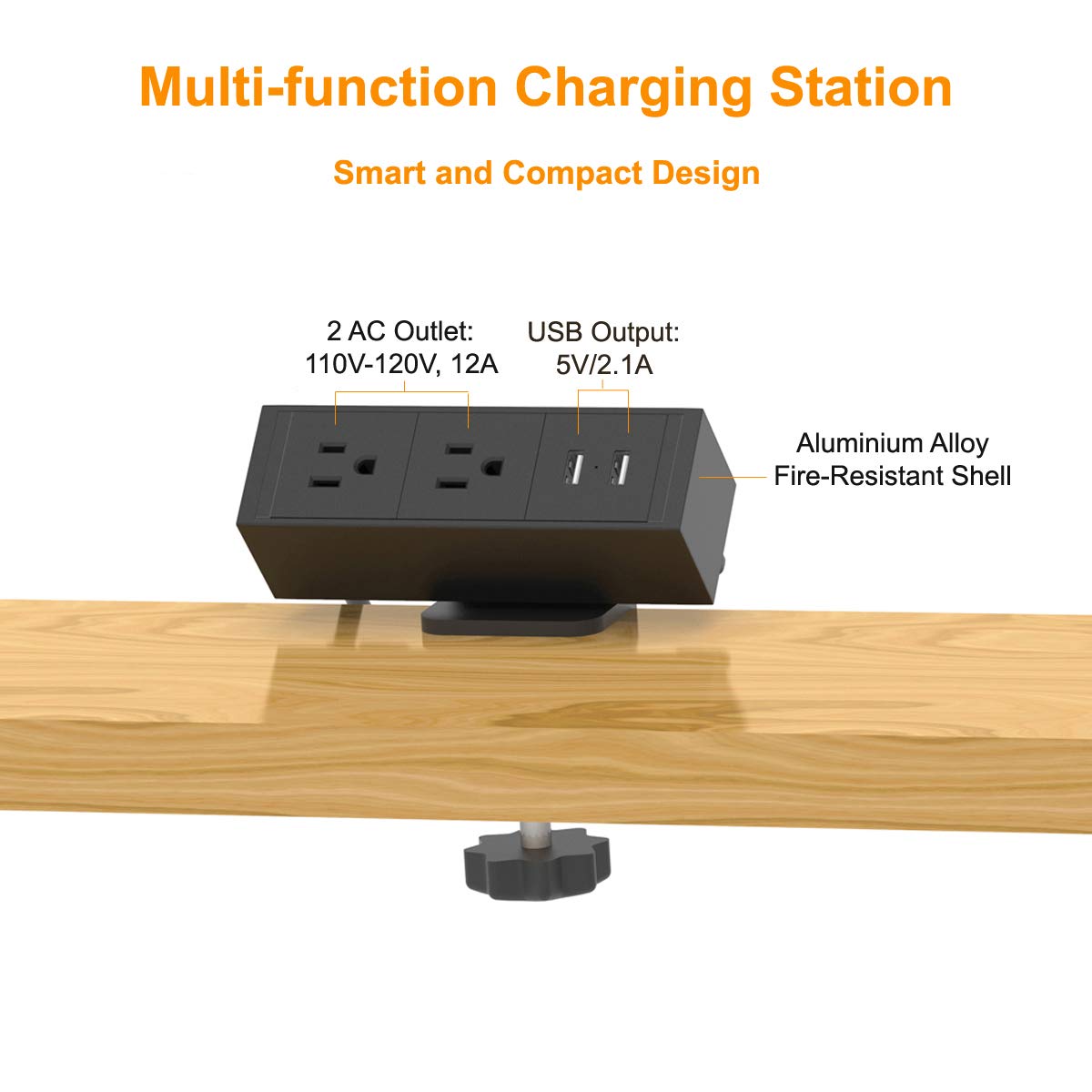 Desk Clamp Power Strip with USB, Mountable Desk Outlet Clamp Mount Power Strip Removable Power