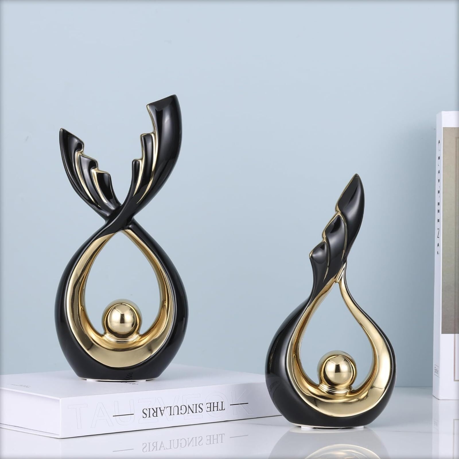 Regalos para Mujeres Sala de Estar cerámica Moderna Deco la Escultura for decoración Oficina Decoración para estanterías(Black,Big)