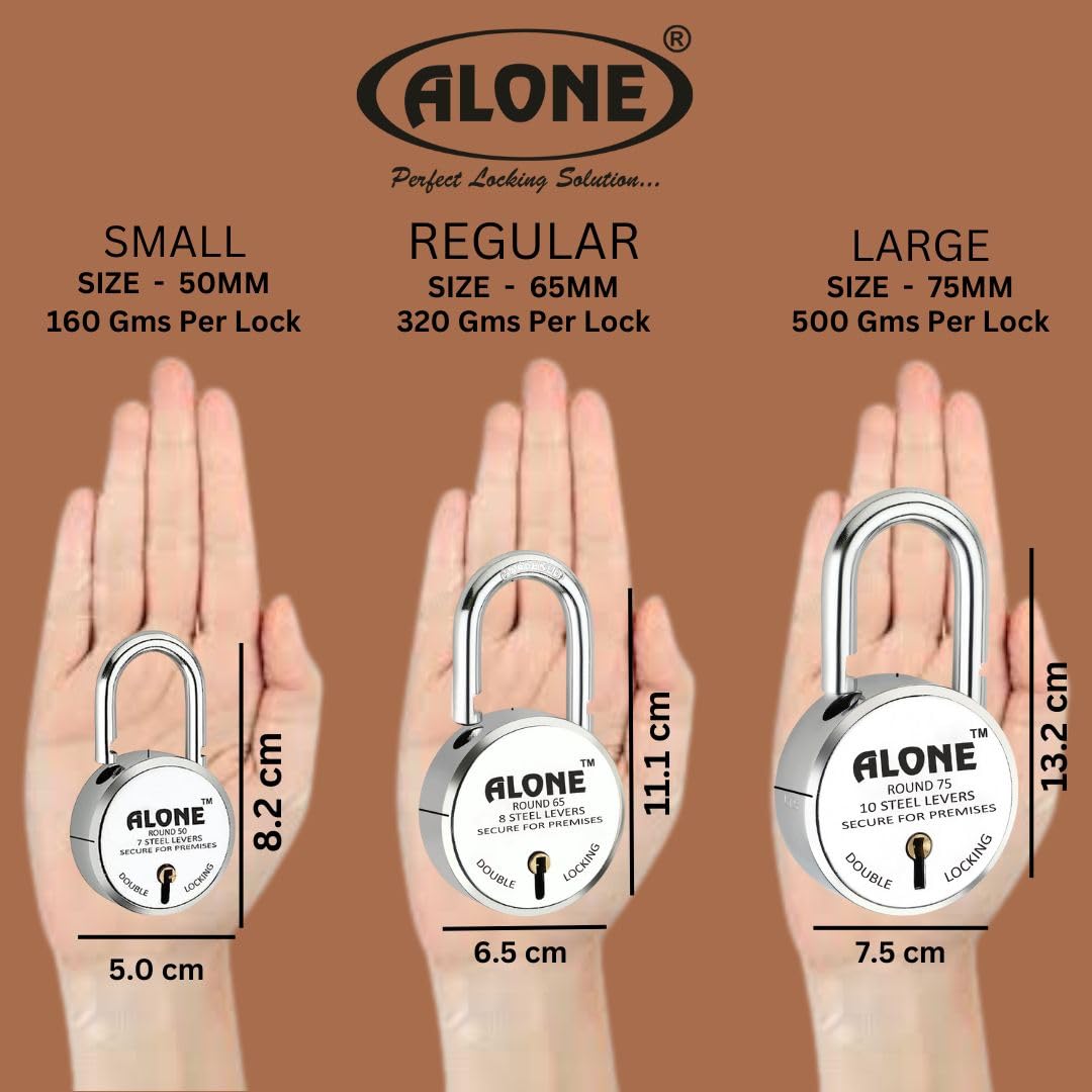 Alone Padlocks Small Size 50mm 6 Keys Lock | Hard Shackle Double Locking | Lock and Keys for Home Door Gate Shop Shutter Office, Chrome Finish Rust Resistance | Made in India (Pack of 01) — Amazon image 2