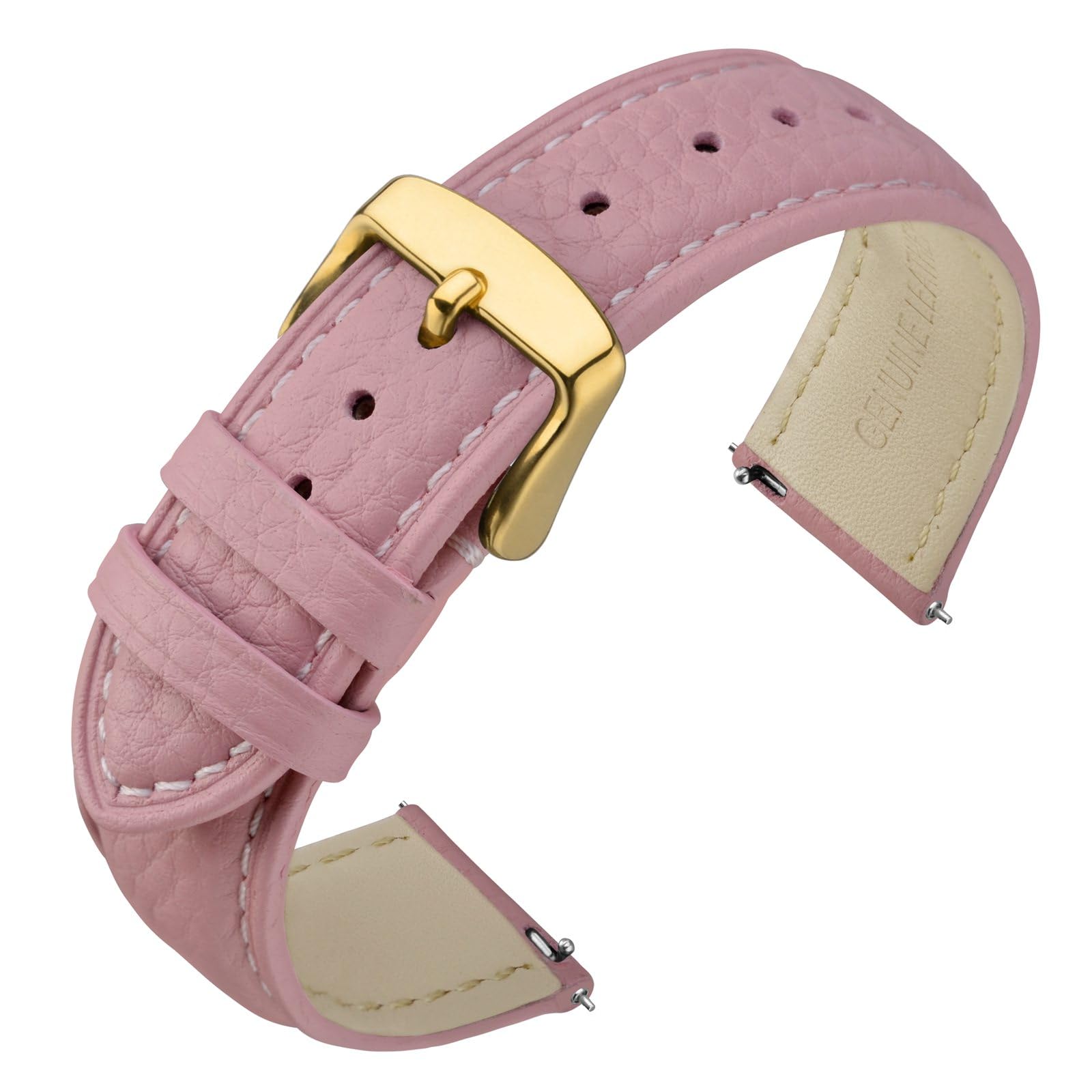 ANNEFIT Watch Band 20mm, Quick Release Textured Padded Leather Straps with Gold Buckle for Men and Women (Pink)
