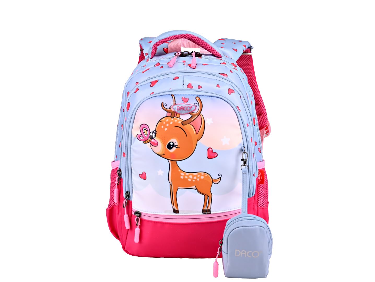 DACO Sac à Dos Scolaire Fille 38 cm – Cartable École Primaire Faon Kawaii avec Compartiments & Poches Latérales – Sac d’École Enfant Léger, Confortable & Grande Capacité Rose Bleu