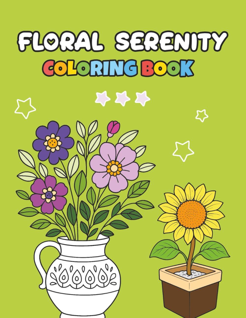 Floral Serenity Coloring Book: Simple Flowers for Beginners & Adults