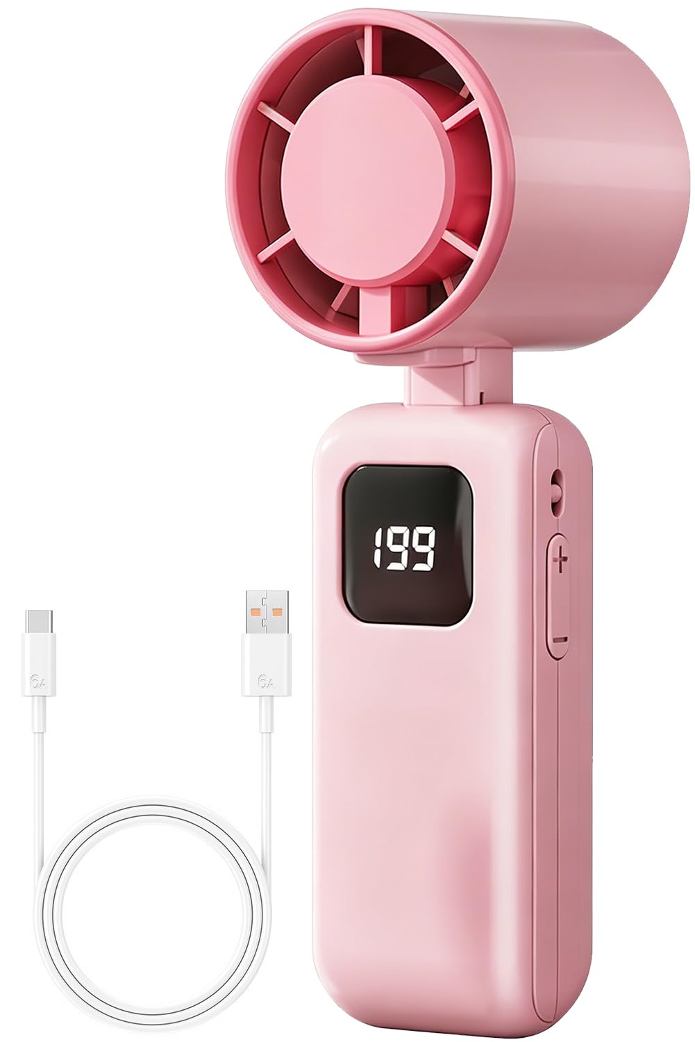 HATFRYF Portable Handheld Cooling Ice Fan, Handheld Turbo Fans, Adjustable Mini Turbo Fans, Led Digital Display, Foldable Fan for Travel, Camping, Office, Gifts for Women Men (Pink)