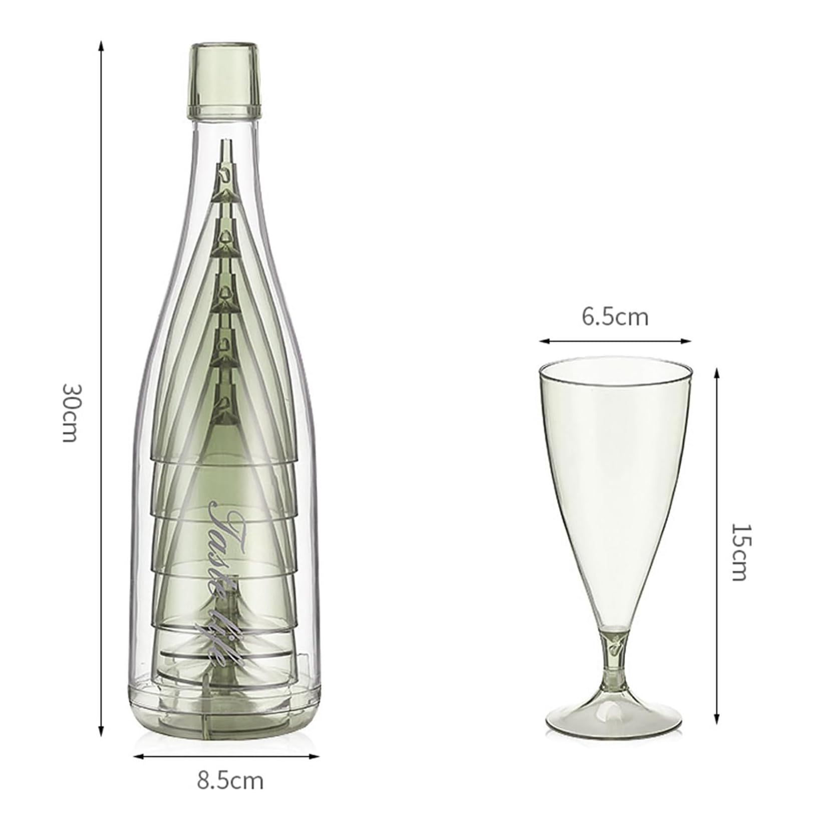 XIBO Plastic Wine Glass, Set of 5 Portable Wine Glasses Camping Champagne Glasses Plastic Reusable Wine Glasses with Storage Bottle and Drip Tray Stackable and Removable (Green) - Image 2 thumbnail