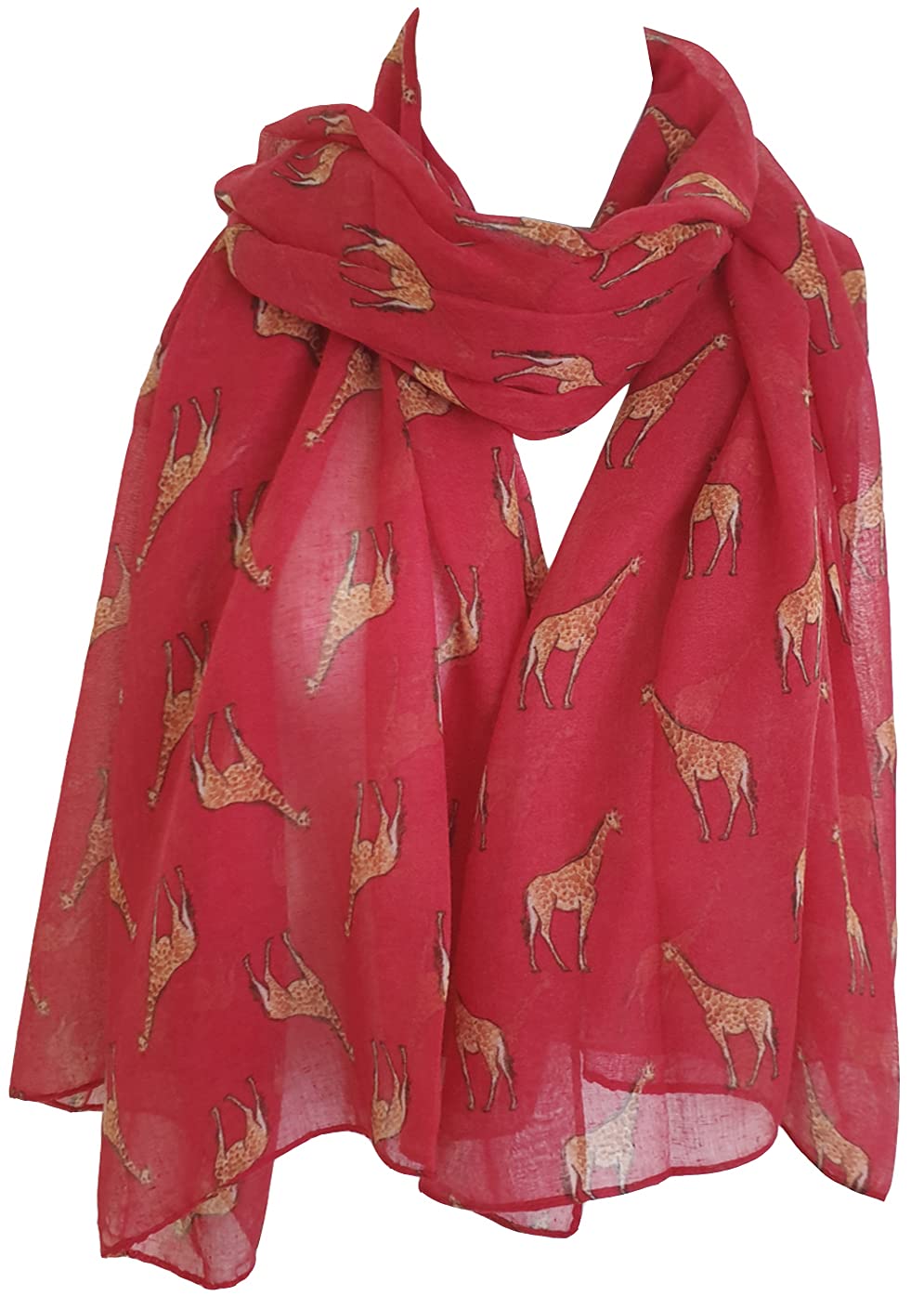 Glamlondon Women's Red Giraffe Print Scarf Latest Fashion Modern Giraffa Animal Horse Wrap Shawl (Red)