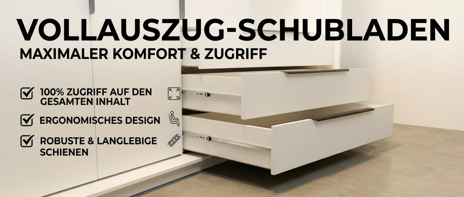 A&J MöbelLand KLARI Kleiderschrank 4-türig mit 3 Schubladen – 200 x 215 cm – Drehtürenschrank mit Kleiderstange und Einlegeböden