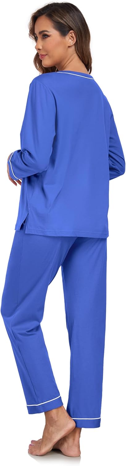 COLORFULLEAF 100% Cotton Pajama Set for Women Long Sleeve Sleepwear with Pants Soft Comfy Two-Piece Pjs with Pockets - Image 5