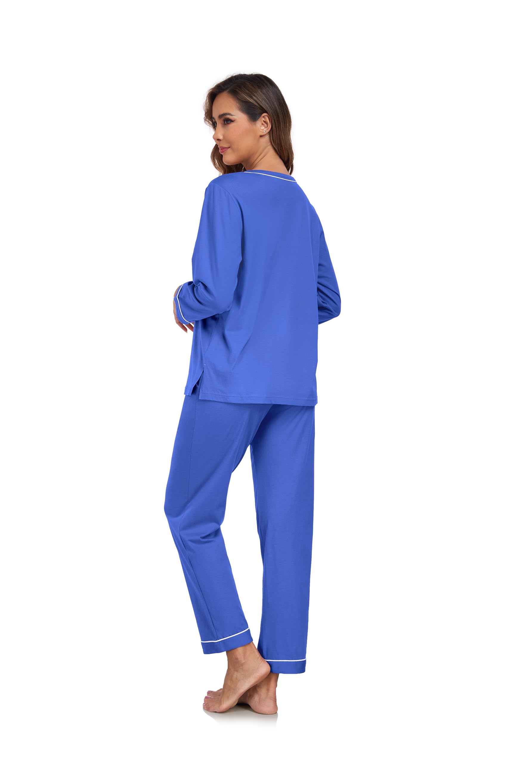 EA'S SECRET Schlafanzug Damen Lang 100% Baumwolle Langarm Pyjama Sets V-Ausschnitt Zweiteiliger Nachtwäsche Hausanzug