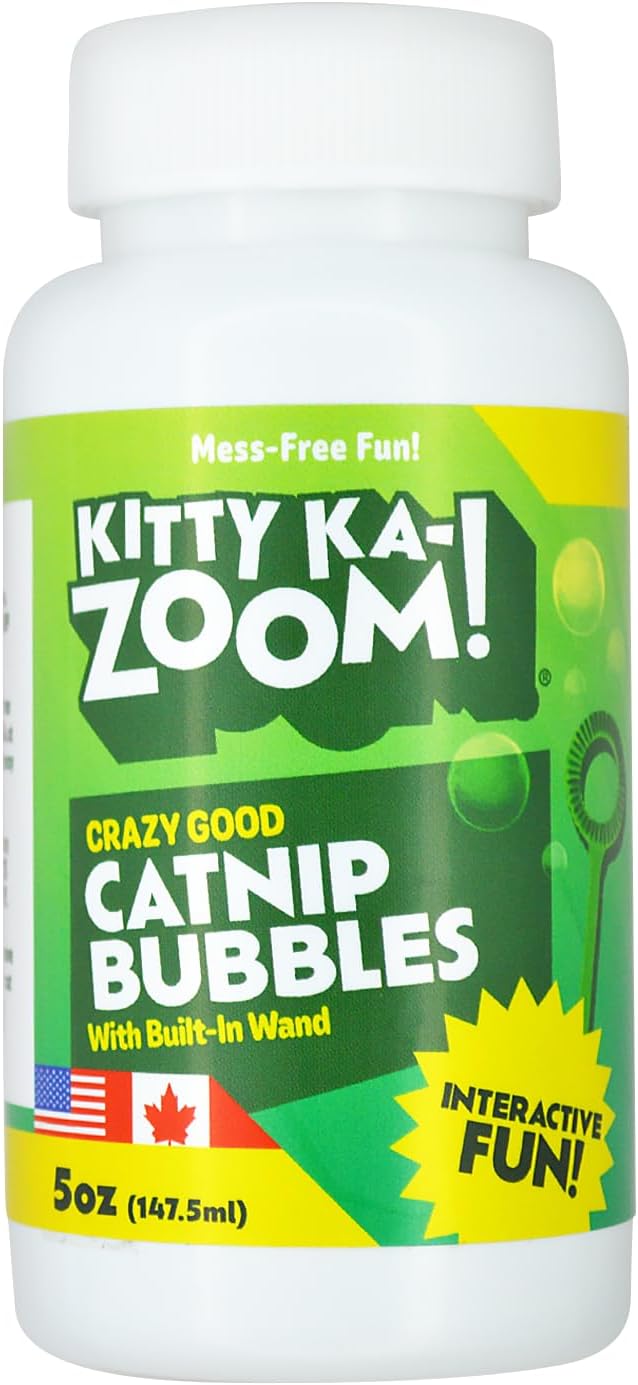 KittyKa-Zoom Catnip Bubbles 5oz with Built-in Wand - Steam-Distilled Natural Catnip from USA & Canada for Epic Cat Play