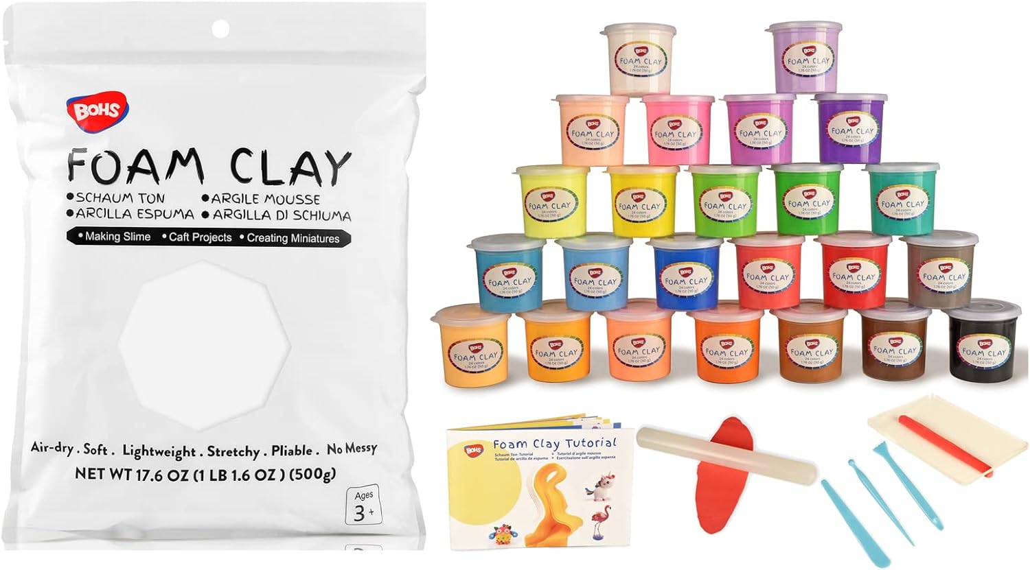 BOHS 1.1 lbs White + 24 Colors (2.65 lbs) Squishy Slime and Modeling Foam Clay