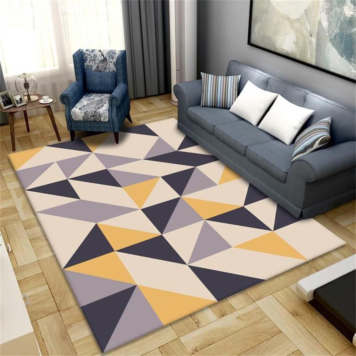Tapis de canapé design géométrique triangle avec envers de sécurité antidérapant