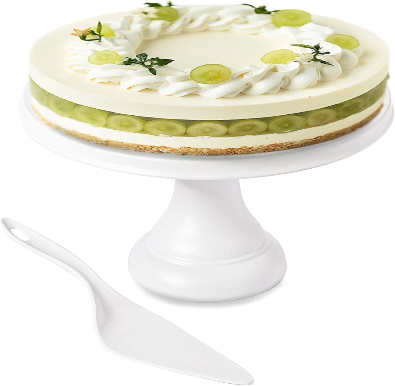 joymay 9.6 inch bamboo fiber cake stand, round cake holder, cake plate with detachable base, dessert table display set, cake decorating for birthday party baking gifts for 6inch, 8inch cakes (white) 9inch-white