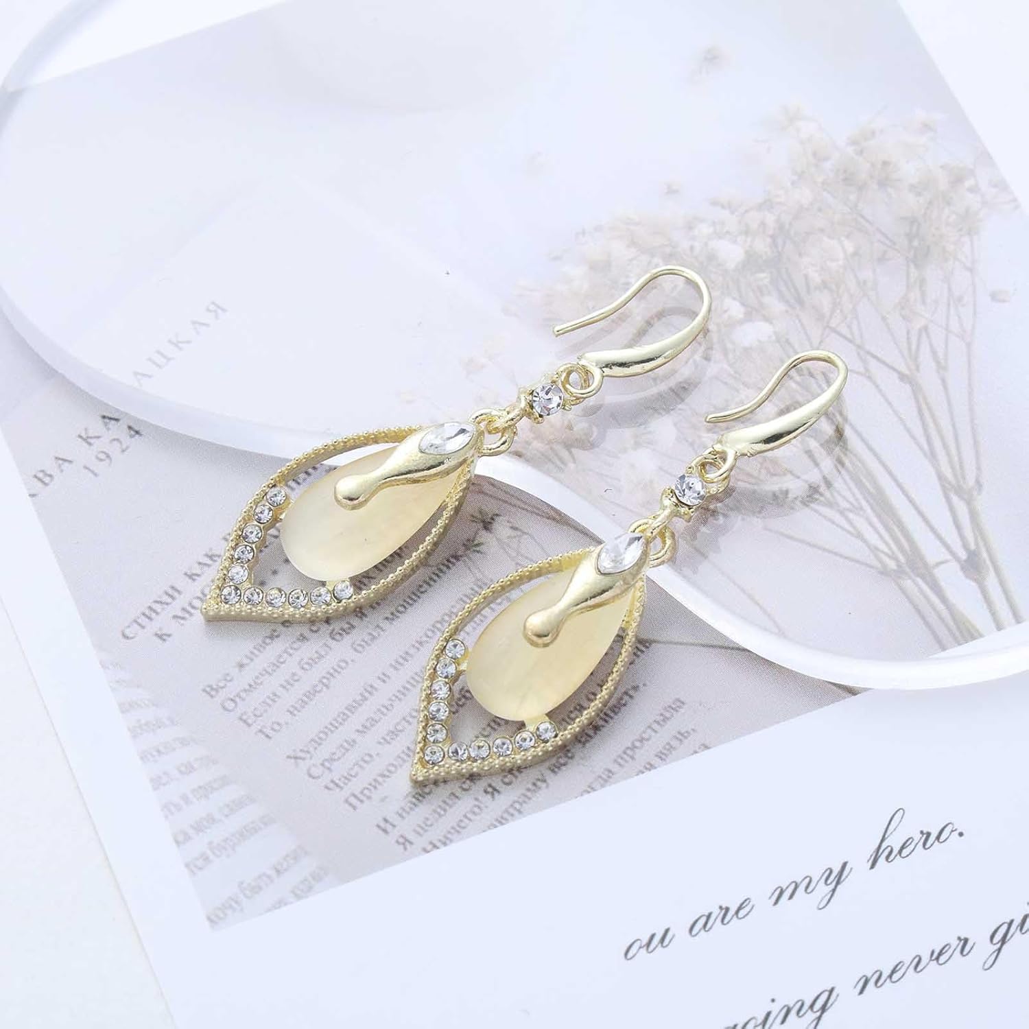 Vintage Teardrop Moonstone Earrings Gold Oval Gemstone Drop Earring Crystal Dangle Earring Retro Rhinestone Earrings Jewelry for Women - Image 4