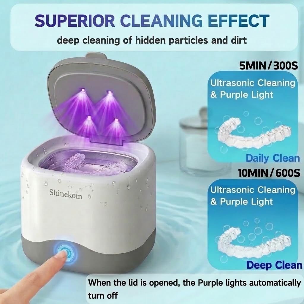 Ultrasonic Cleaner Machine 45KHz, Jewelry and Denture Cleaner for Retainers, Earring, Diamond Ring,Coin - 230ml Stainless Steel Tank with Light and Timer