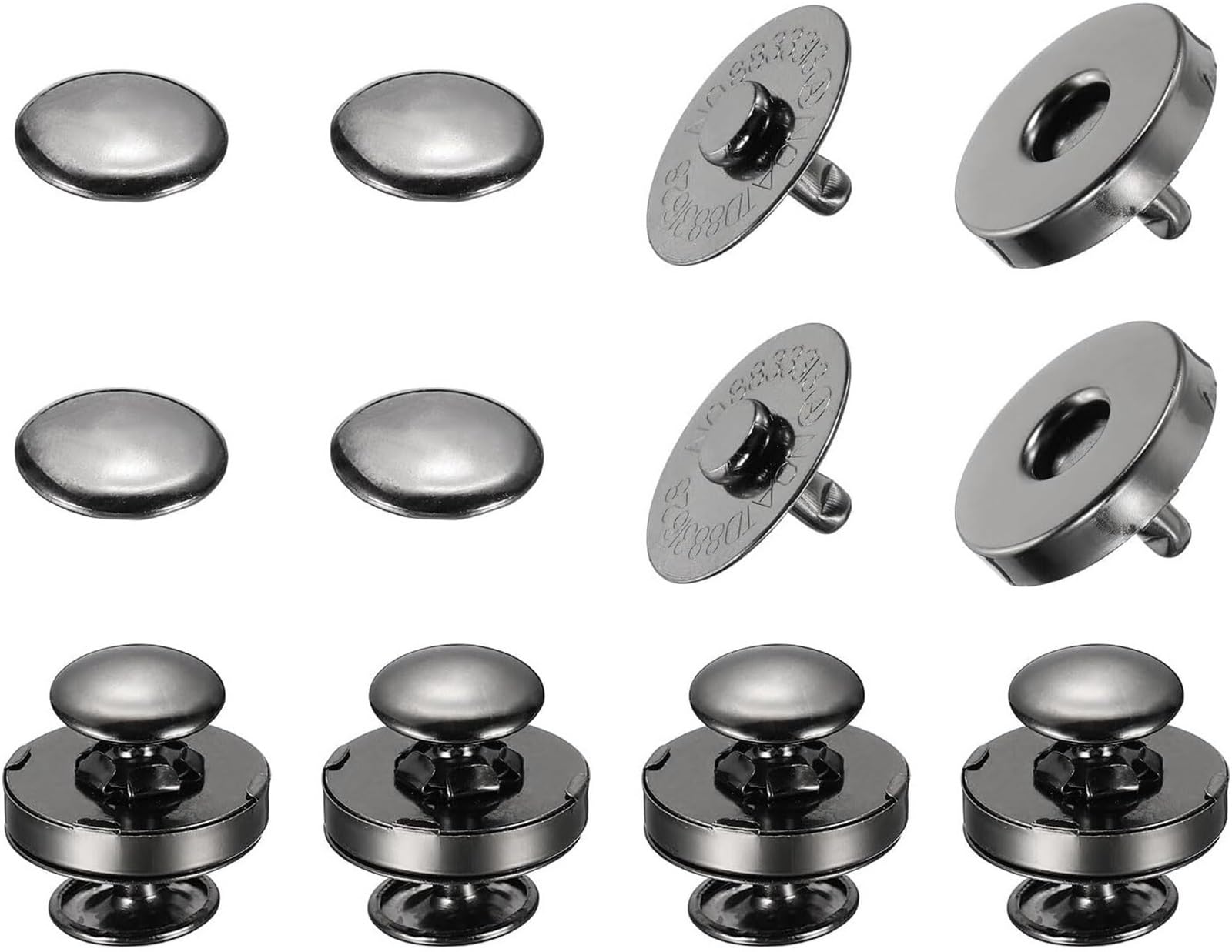 Magnetic Press Studs 10 Sets 14mm and 18mm Diameter Round Magnetic Snap, Strong Button Clasps Double-Sided Leather Snaps(18mm Black Gun)