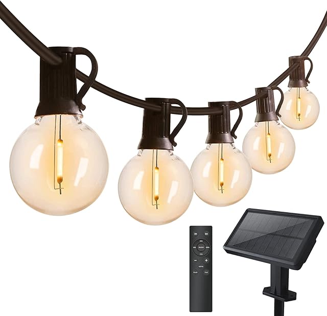 Solar Festoon Lights Outdoor Dimmable, Bomcosy G40 25Ft Outdoor String Lights Solar Powered with Remote Control, Brightness Adjustment, String Lights Warm White Waterproof for Garden Terrace Patio