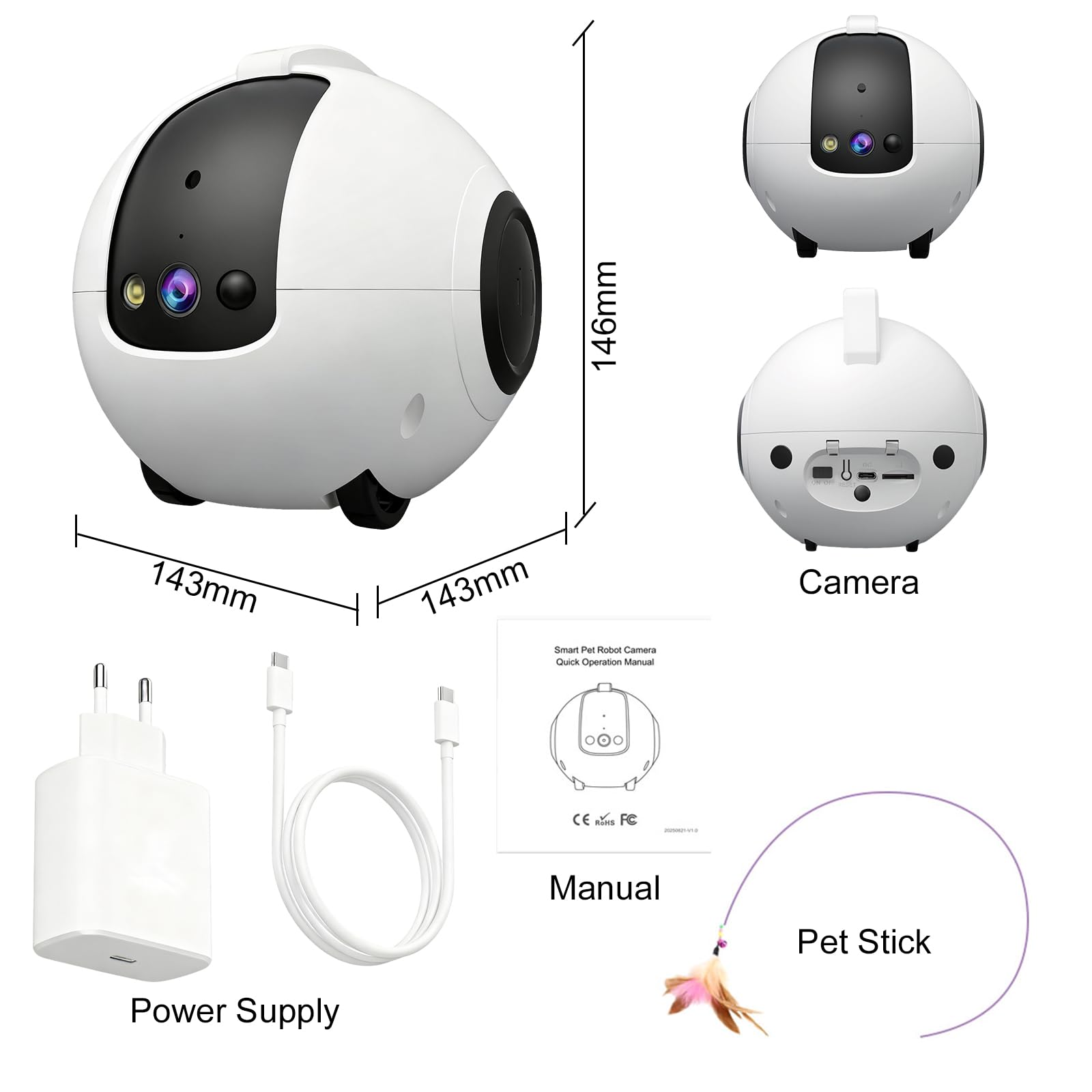 Robot Camera, 2.5K Cámara Robot para Mascotas con Audio 2 vías, Visión Nocturna, Reconocimiento de Movimiento, Grabación de vídeo, Control de Aplicaciones para Gatos, Perros, Bebé, Ancianos