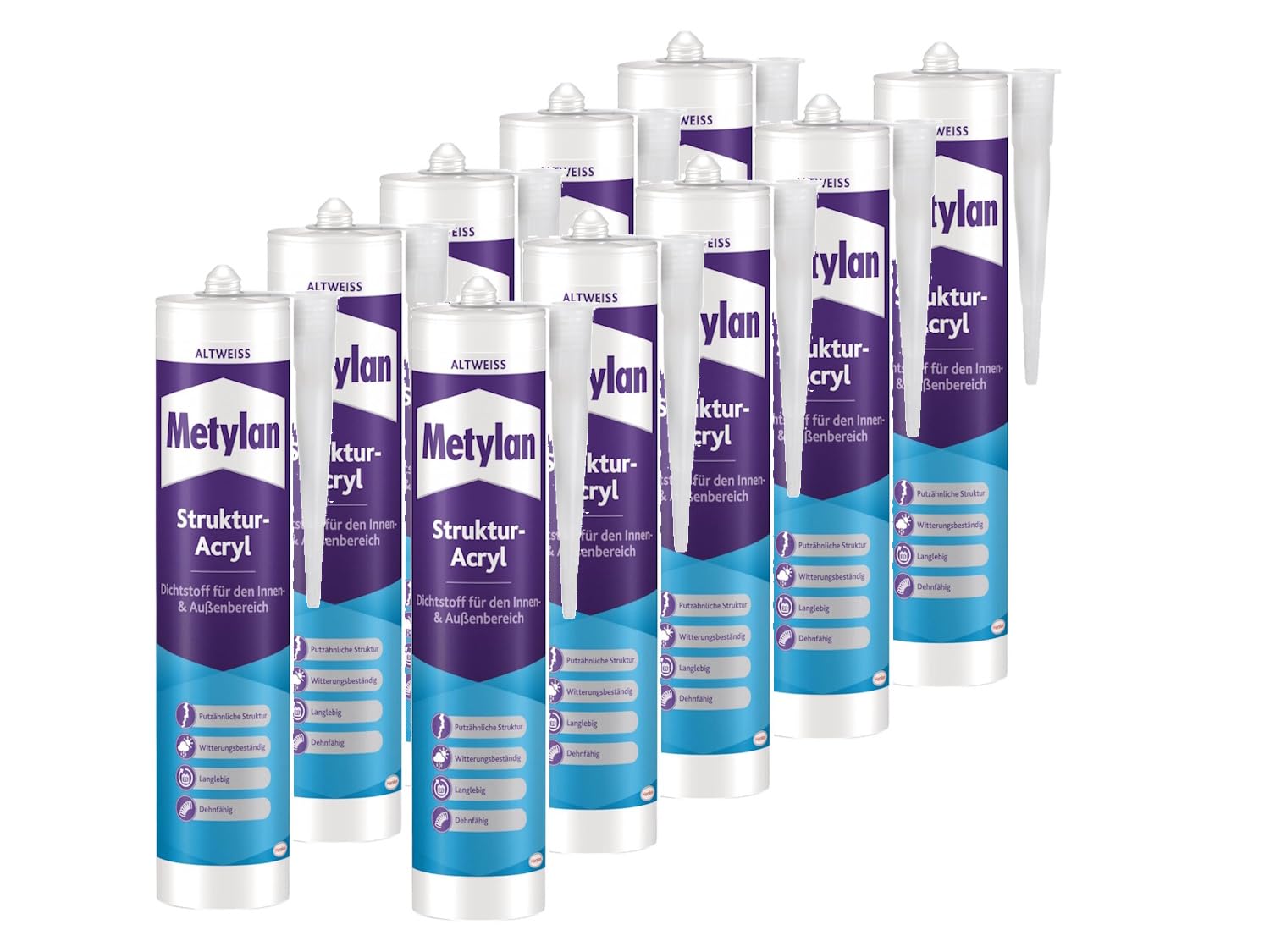 Metylan Wand und Decke Struktur-Acryl, dehnfäige Dichtmasse für Anschlussfugen, 12x300 ml