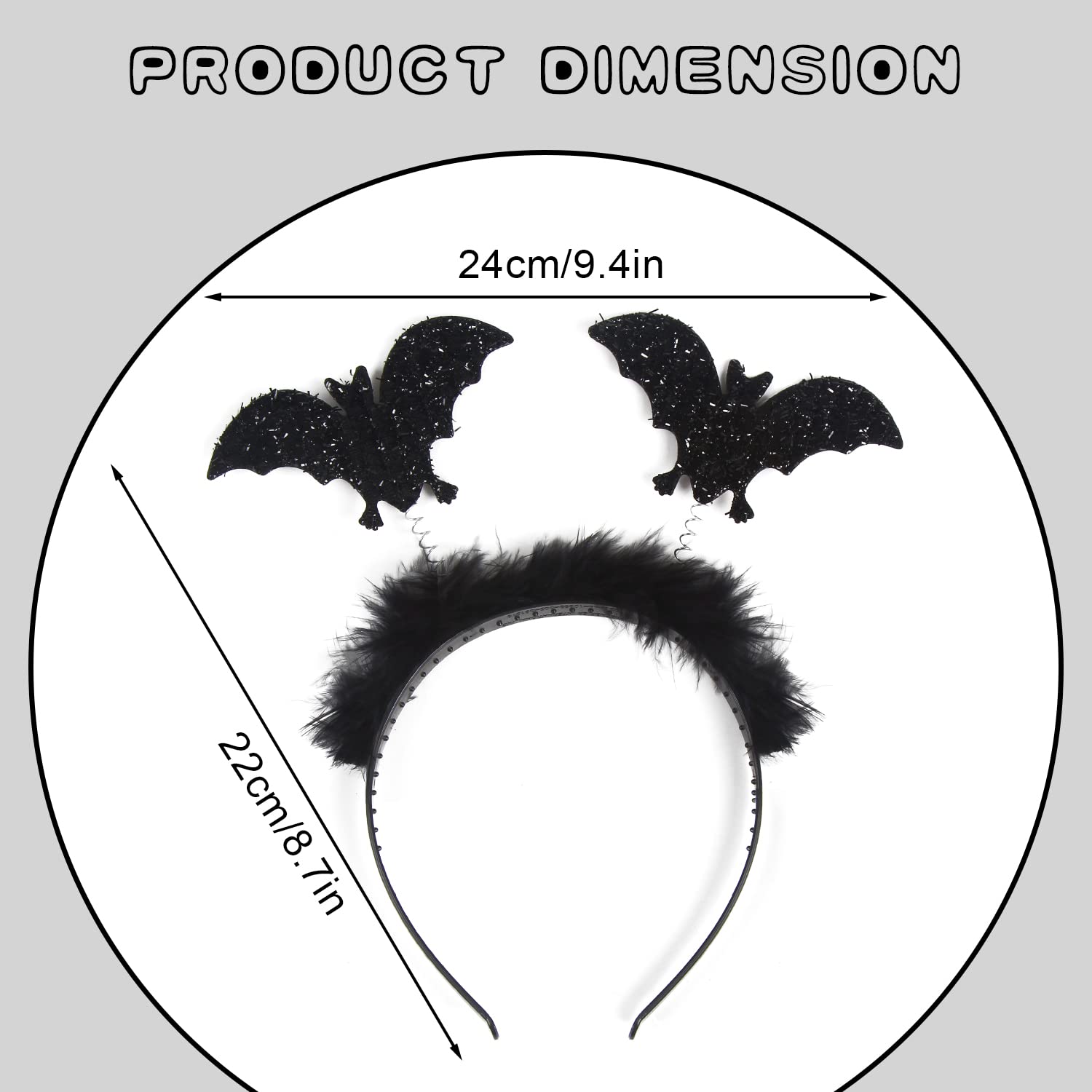 VEYLIN 2pcs Halloween Headbands, Black Bat Halloween Headbands for Adults Fancy Dress Ladies Fluffy Head Hair Band Headband - Image 4