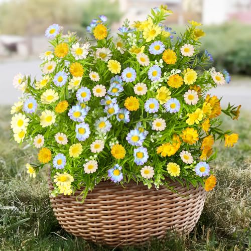 Image of Alupssuc 12 Bundles Artificial Faux Flowers for Outdoors Decoration, UV Resistant Fake Daisy Greenery Spring Summer Decor for Outside Garden Yard Porch Window Wedding Indoor Home Decor (Mix 4 Colors)