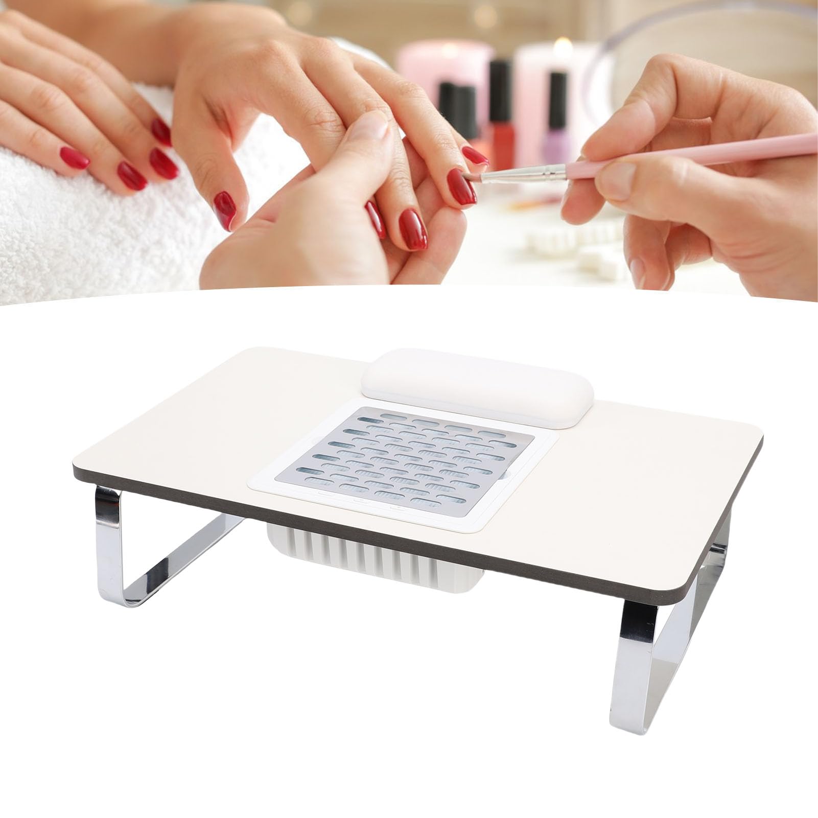 Stół do Manicure Profesjonalne Biurko dla Stylistki Paznokci z Regulowanym Pojemnikiem na Kurz i poduszką z Pianki Memory do Manicure i Pedicure w Domowym Salonie (wtyczka UE)