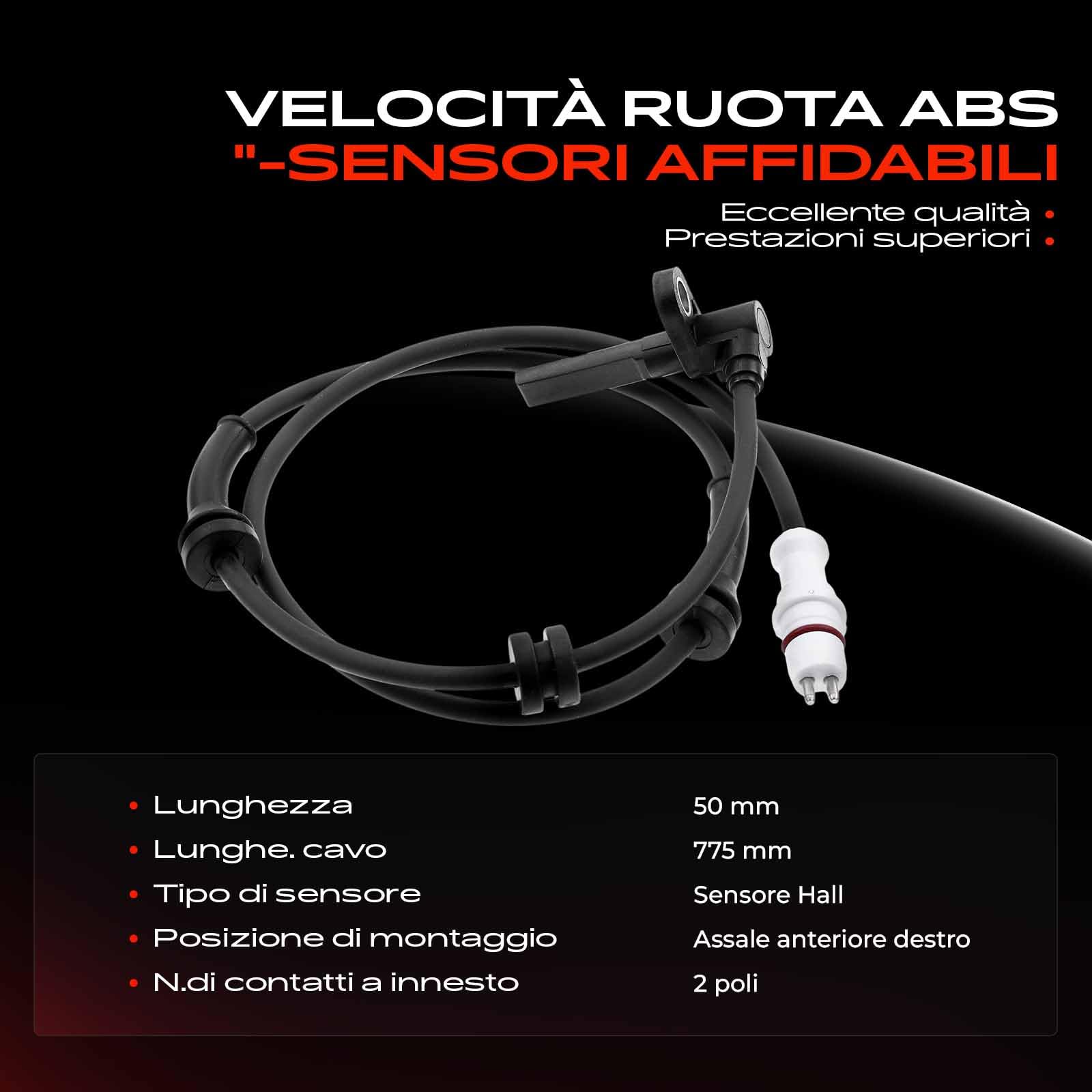 Frankberg Sensore ABS velocità ruota asse anteriore destro 46531419 | Compatibile con: Punto Van 188AX, Punto 188