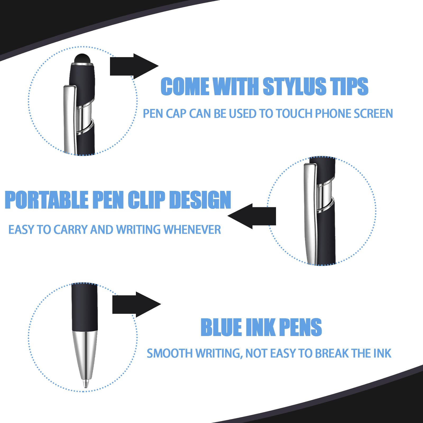 50 penne a sfera a inchiostro nero con stilo 2 in 1 penna a sfera per touch screen, penna di ringraziamento 2 in 1, regalo per colleghi, colleghi, ufficio (nero)