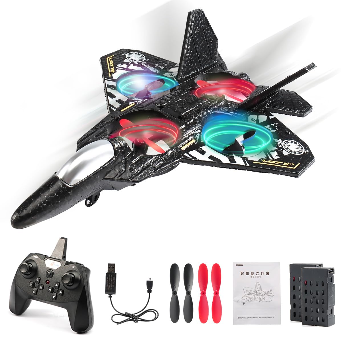 RC Plane Drone Helicopter Quadcopter, RTF 2.4GHz 6-axis Gyro Remote Control Airplane RC Jet Fighter with 3D Flip, Gravity Sensing, Spray Stunts Easy to Fly RC Glider Toys for Adult Kids (Grey)