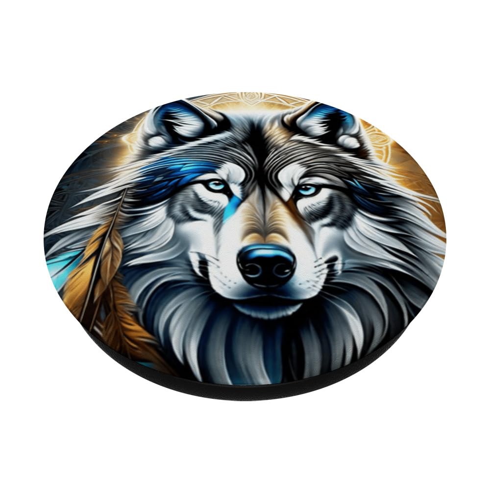 Alpha Wolf Fantasy Dreamcatcher Bohemian Metaphysical PopSockets Swappable PopGrip, Black - Image 2