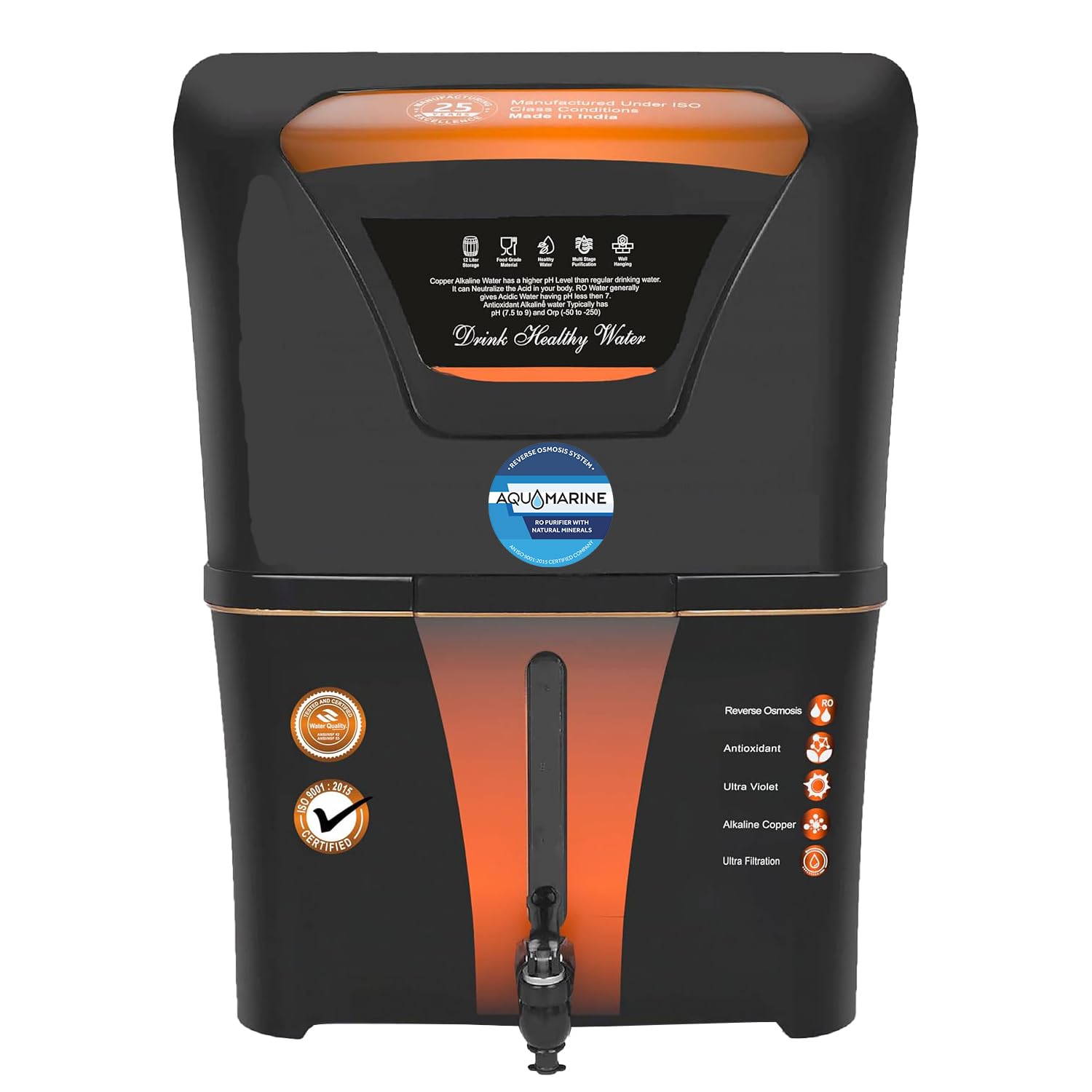 Aqua Marine 4 in 1 Copper RO Water Purifier with 10 Stage Purification Filtration, UV, UF, TDS Adjuster and 12 Liter Large Storage Tank, Suitable for all type of water supply