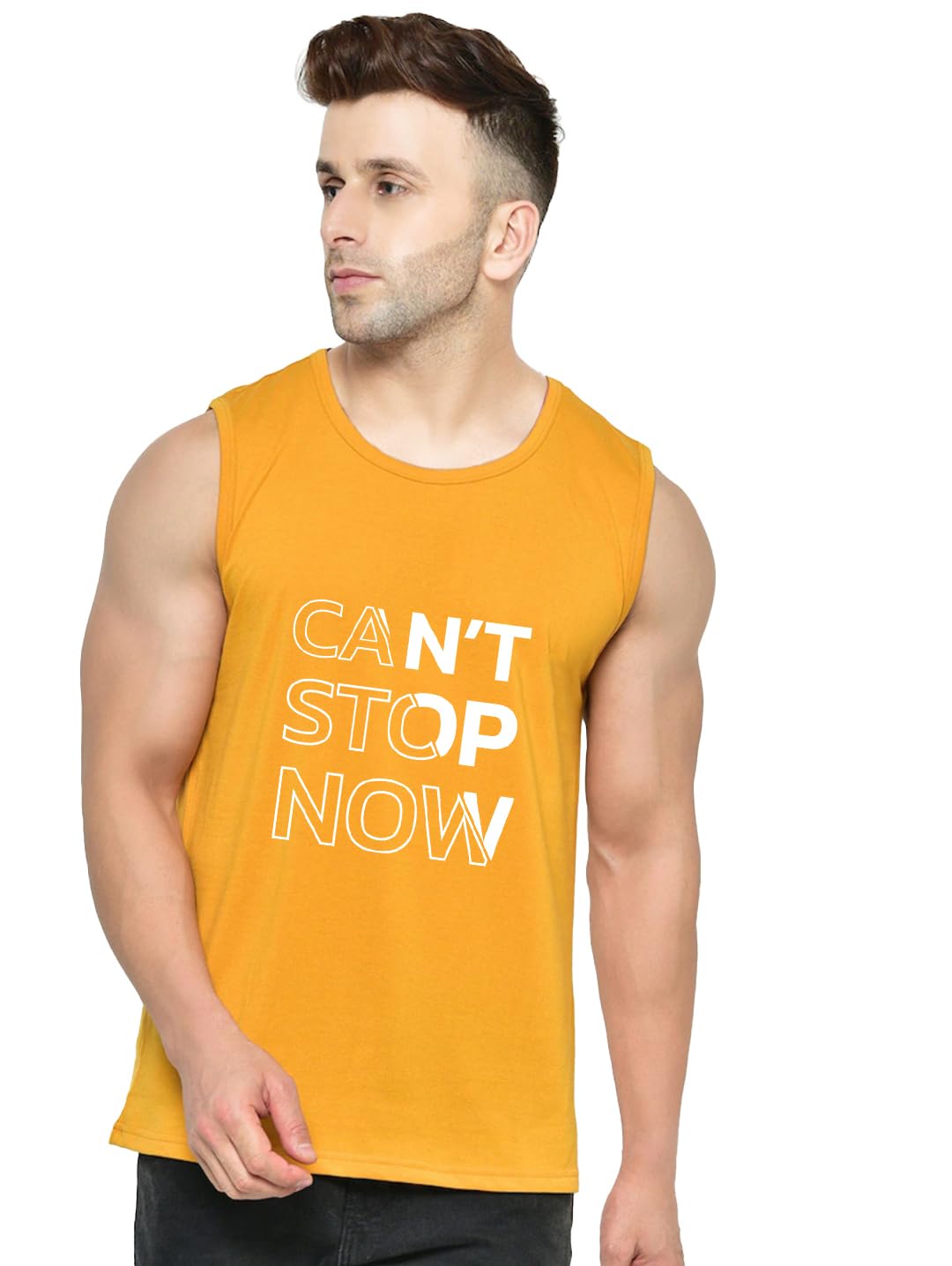 Can't Stop Now Printed Sleeveless T-Shirt for Men | 100% Pure Cotton | Gym & Casual Wear | Multicolor Tank Top Available in 12 Colors-image-23