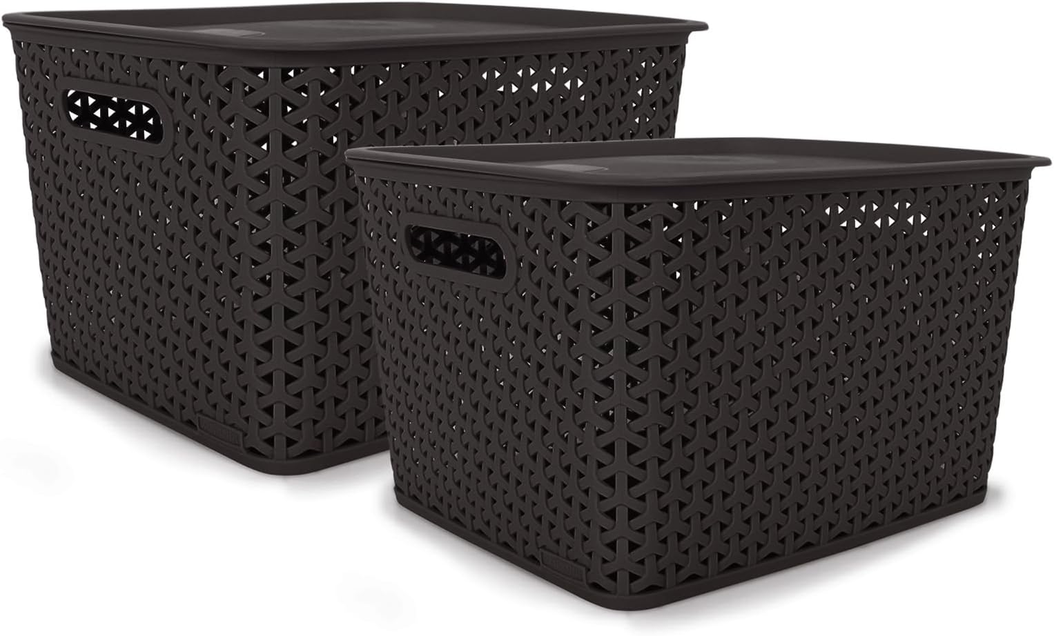 Bel Casa Royal Basket Large (Pack of 2 With lids) Multipurpose Plastic Storage Rectangular Baskets For Cloths Toys Wardrobe Home Kitchen & Livingroom I DARK BROWN