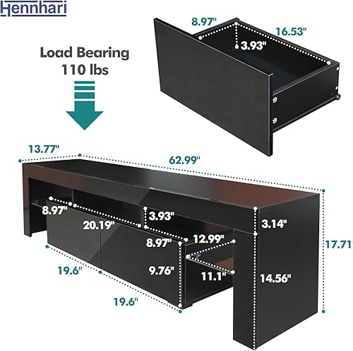 Miniatura 2 de Hennhari Moderno soporte de TV LED con cajones para TV de 50, 55, 60, 65, 70 pulgadas, centro de entretenimiento con almacenamiento y estantes,