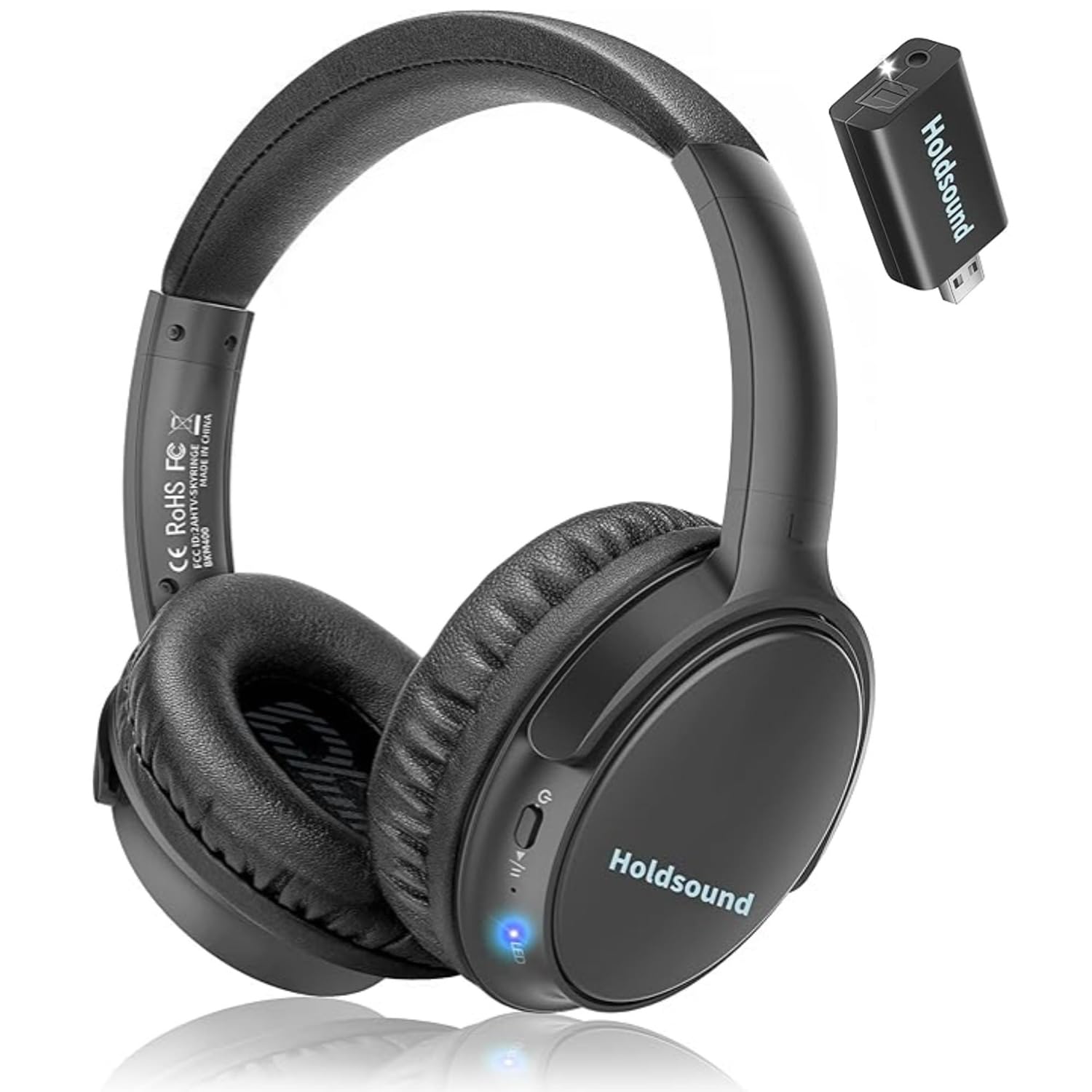 Holdsound Cuffie TV Wireless per Anziani, Senza Latenza Audio | Cuffie per TV Senza Fili con Trasmettitore USB, Alto Volume, Riproduzione Audio di 40 Ore, Plug And Play