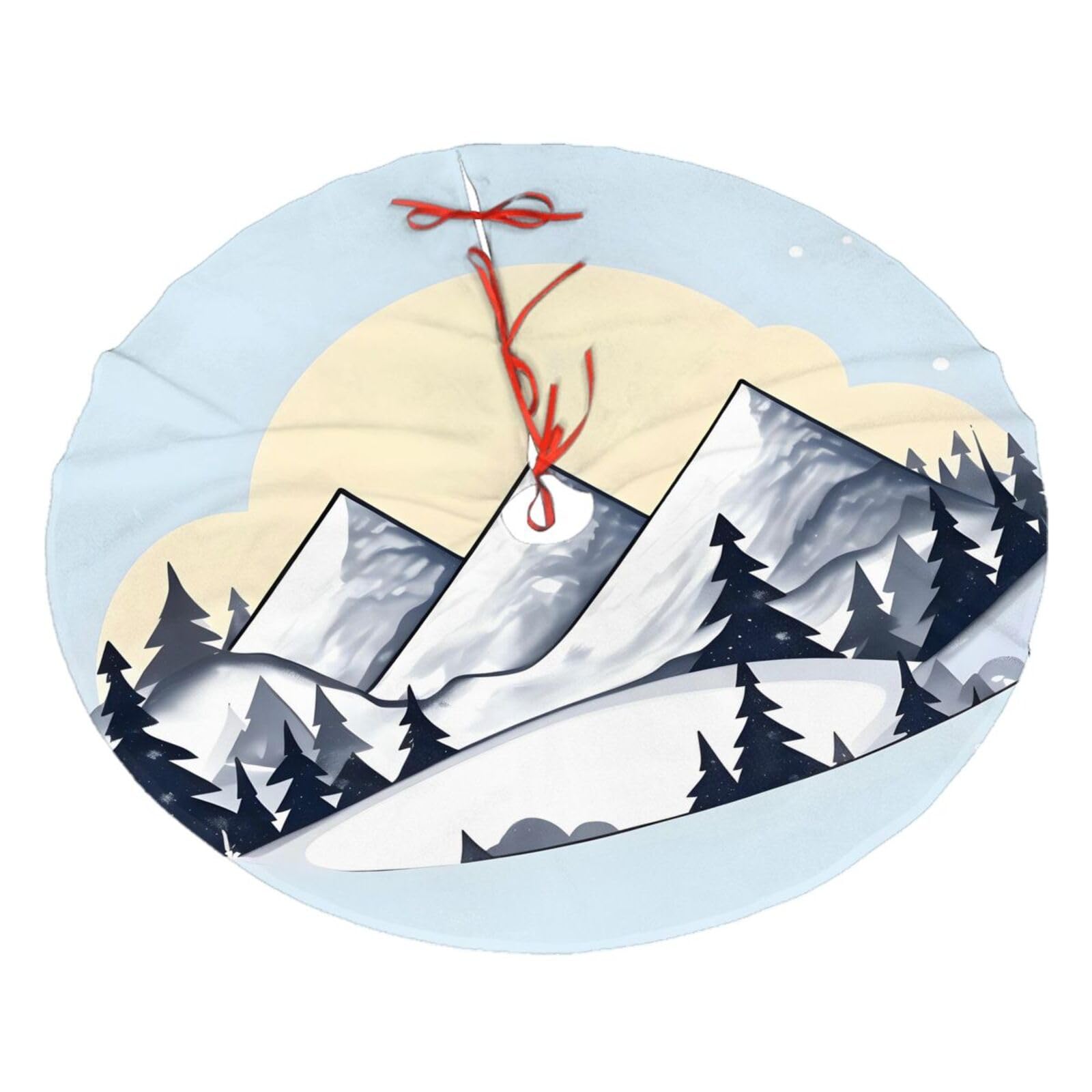 White Snowy Mountains Printed Christmas Tree Skirt Christmas Plush Tree Skirt 48 inches (About 112.2 cm) Christmas