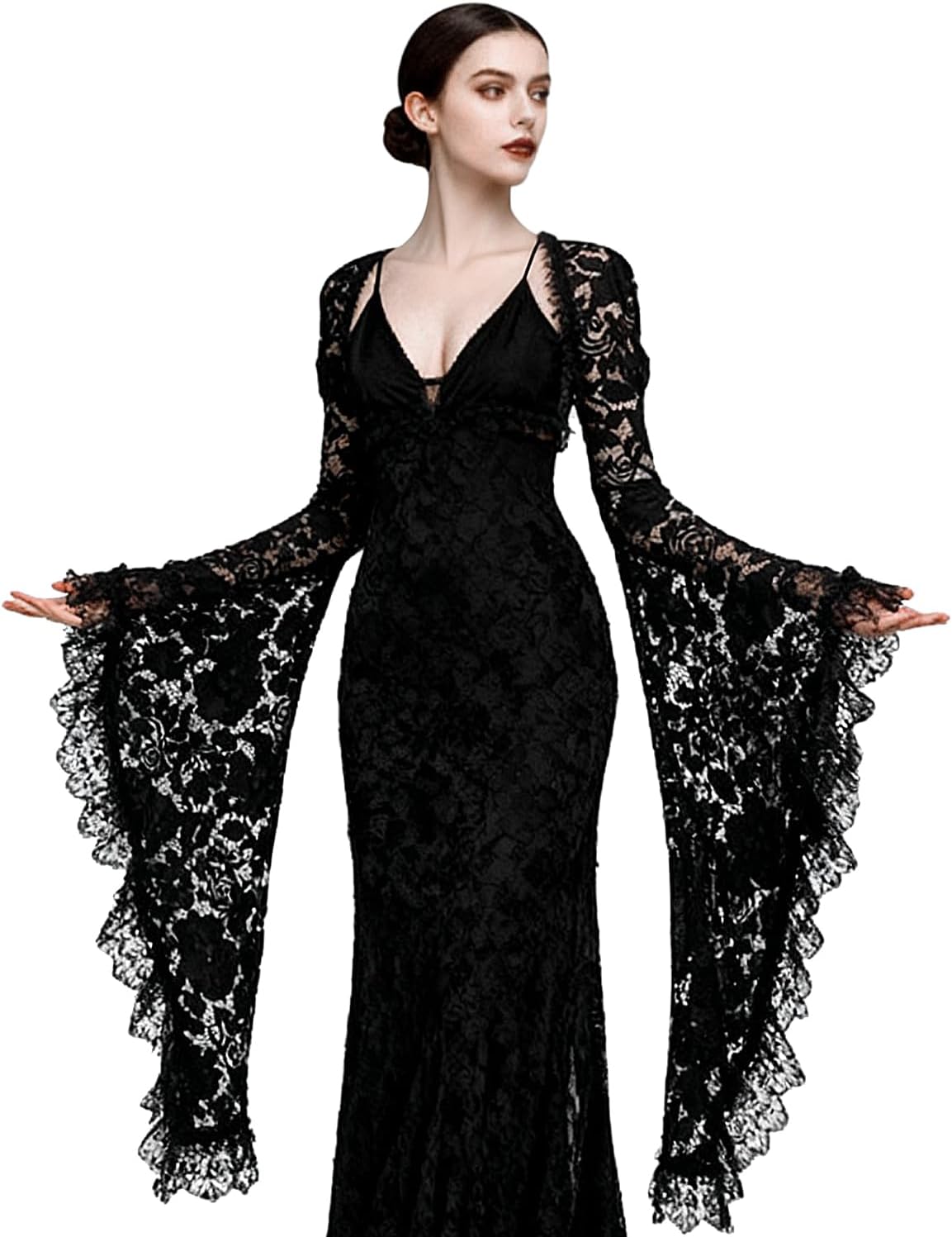 L'VOW Women's Lace Bolero Shrug Goth Crop Top Victorian Lace Sleeves for Witch Vampire Cosplay