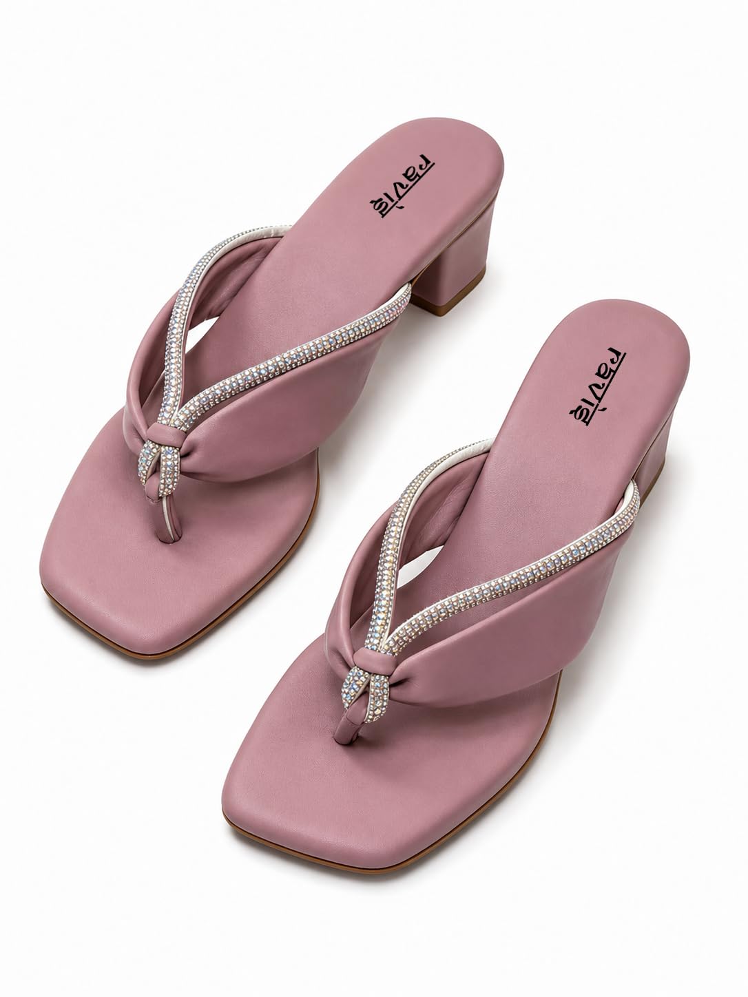 ravis Women’s Embellished Thong Block Heel Sandals with Square Toe |-picture-15