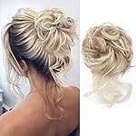 KETHBE Messy Bun Hair Piece Tousled Updo Hair Buns Extension Elastic Hair Band Hair Pieces Curly Hair Bun Scrunchie For Women (Highlights Blonde)