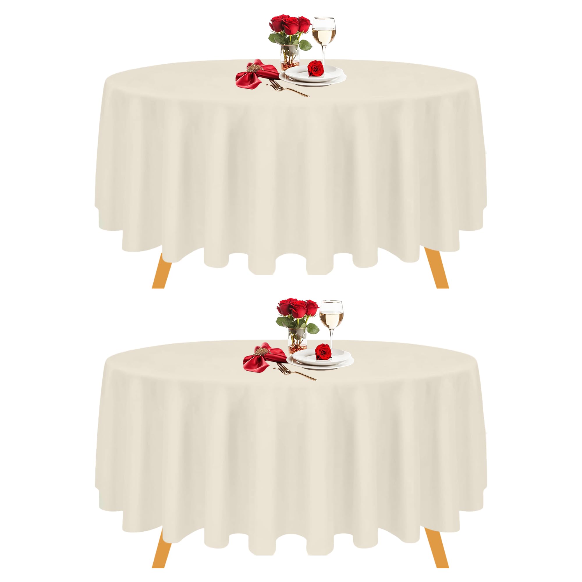 Trimming Shop 108" Ivory Linen Polyester Tablecloth - Pack of 2
