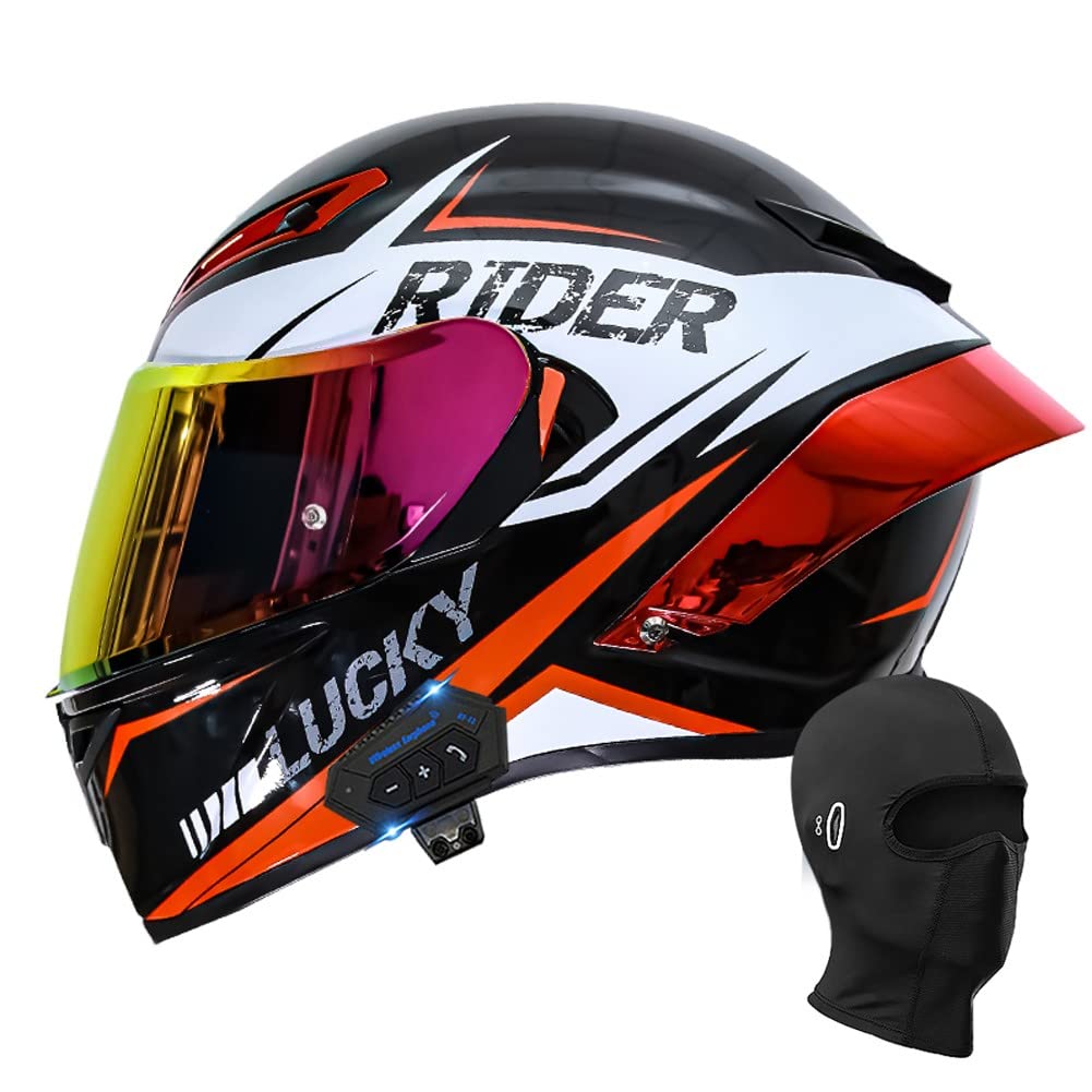 Bluetooth Full Face Motorcycle Helmet, DOT Approved Flip Up Anti-Fog Double Visor Helmet, Street Bike Helmet, Built-in Dual Speaker with Microphone, for Adults Men and Women M~XXL