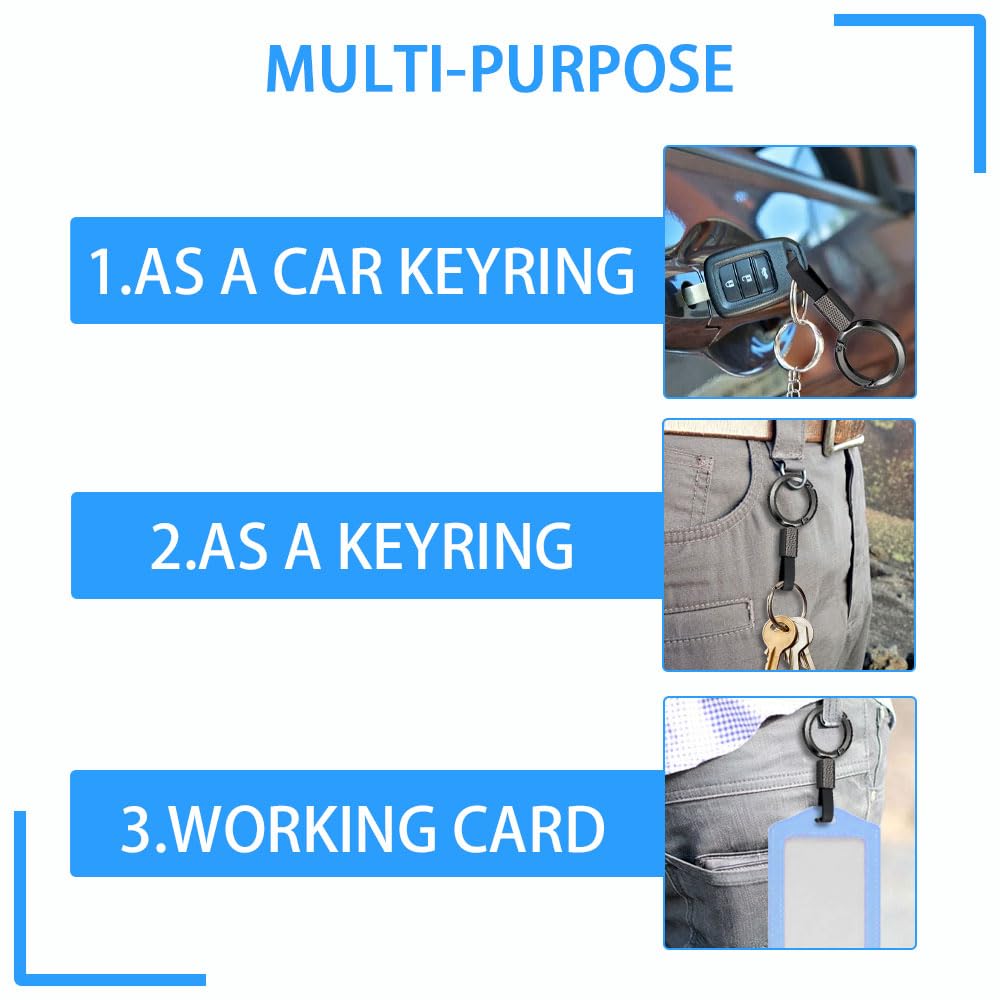 Llavero de piel de coche, llavero universal con anillo giratorio 360°, aleación metálica resistente, accesorio elegante y para hombre y mujer, color negro - 5