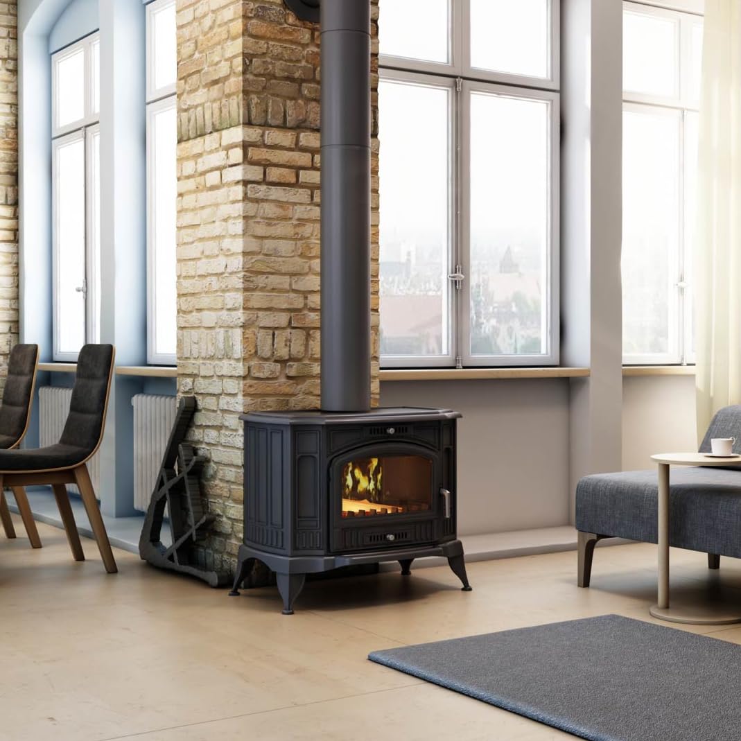 KRATKI Stufa a legna in ghisa KOZA K9 10 kW Ø150 A gamma 8,5-12,5 kW 8,5 | Ghisa nero, efficienza 75%, classe A. Ecodesign.; ECO-DESIGN classe energetica A; combustione efficiente; basse emissioni