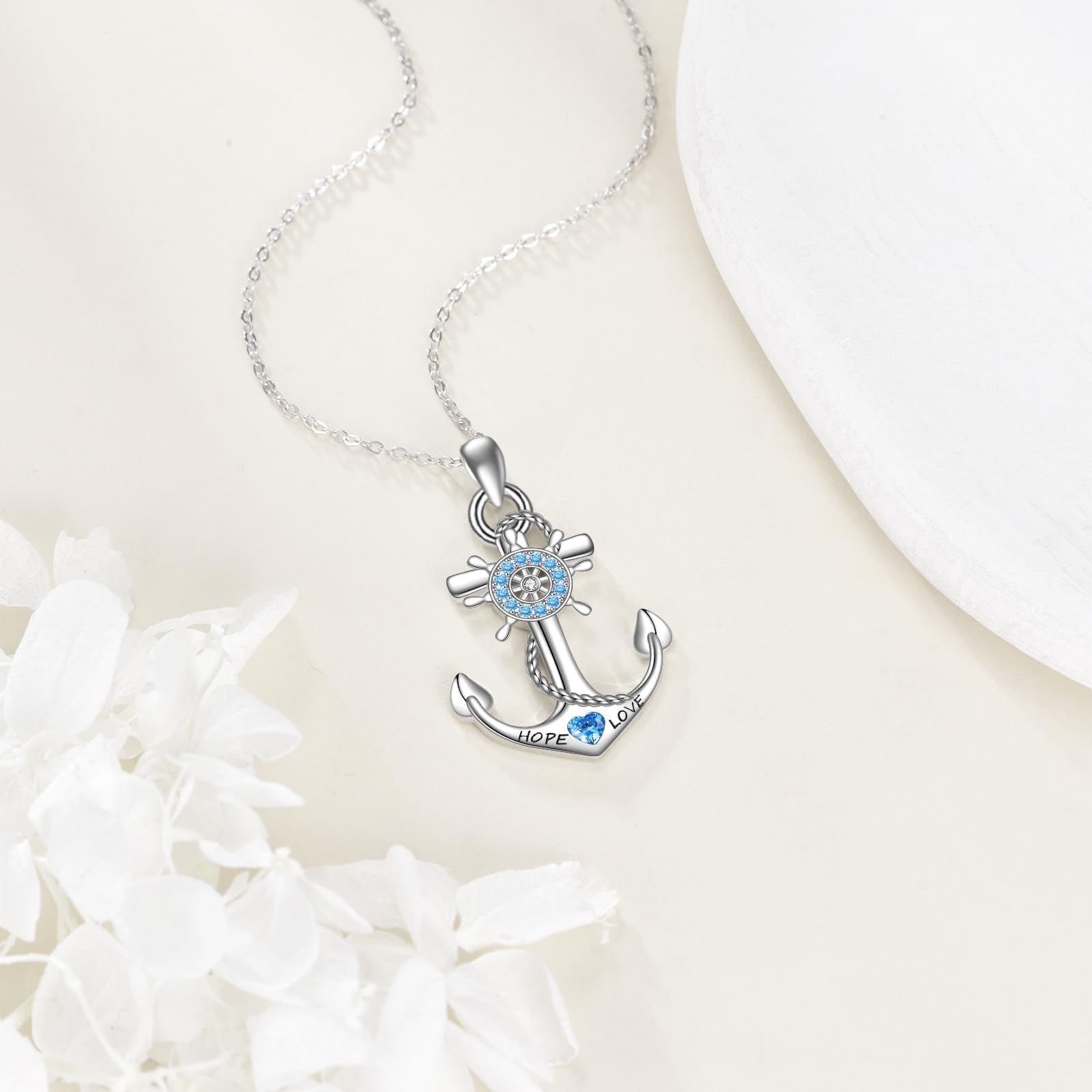ONEFINITY Collana con ciondolo a forma di ancora, in argento sterling 925, con timone, idea regalo per donne e donne, Argento sterling, Nessuna pietra preziosa