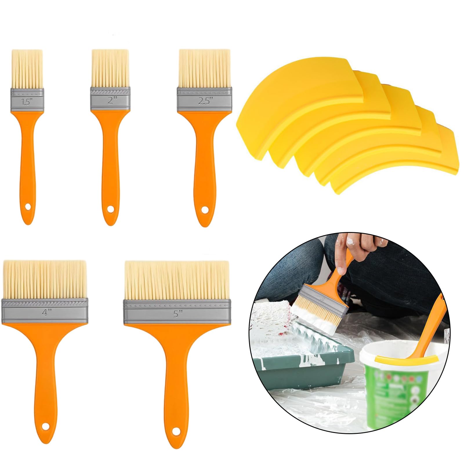 Juego de brochas y Boquilla para Verter latas de Pintura, Herramientas de Pintura para hogar de 10 Piezas con 5 Anchos de brochas y Soporte de llenado de Bandeja para Trabajos de Pared y molduras