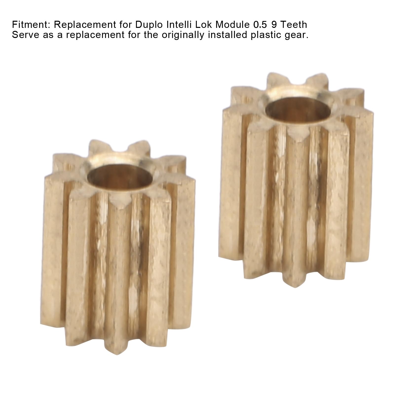 Motor Pinion Gear: 0.5 Module Size, 9 Teeth, 2Pcs, Brass Replacement for Duplo Intelli Lok Module.