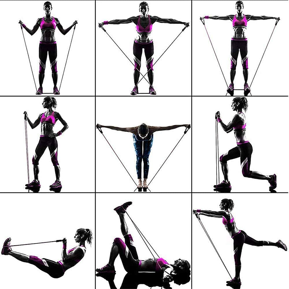 Widerstandsbänder Set mit Griffen, Trainingsbänder für Physiotherapie, Krafttraining, Muskelaufbau – Türanker und Workout-Anleitung (evtl. nicht in deutscher Sprache).