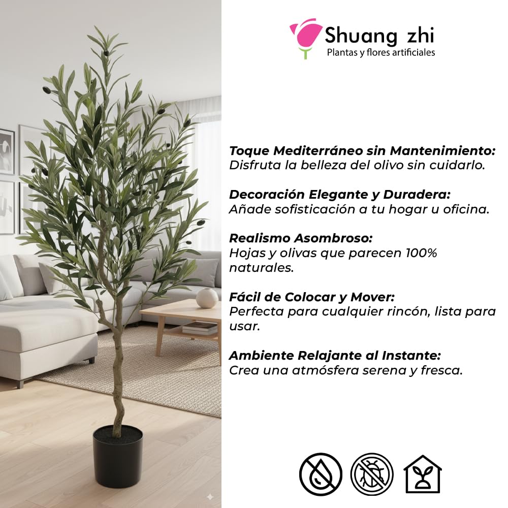 Árbol de Olivo Artificial Grande 120 CM ~ 140 CM - Planta en Maceta para Interior - Árbol de Olivo para Decoración Moderna de Cuarto de Baño y Salón (120CM)